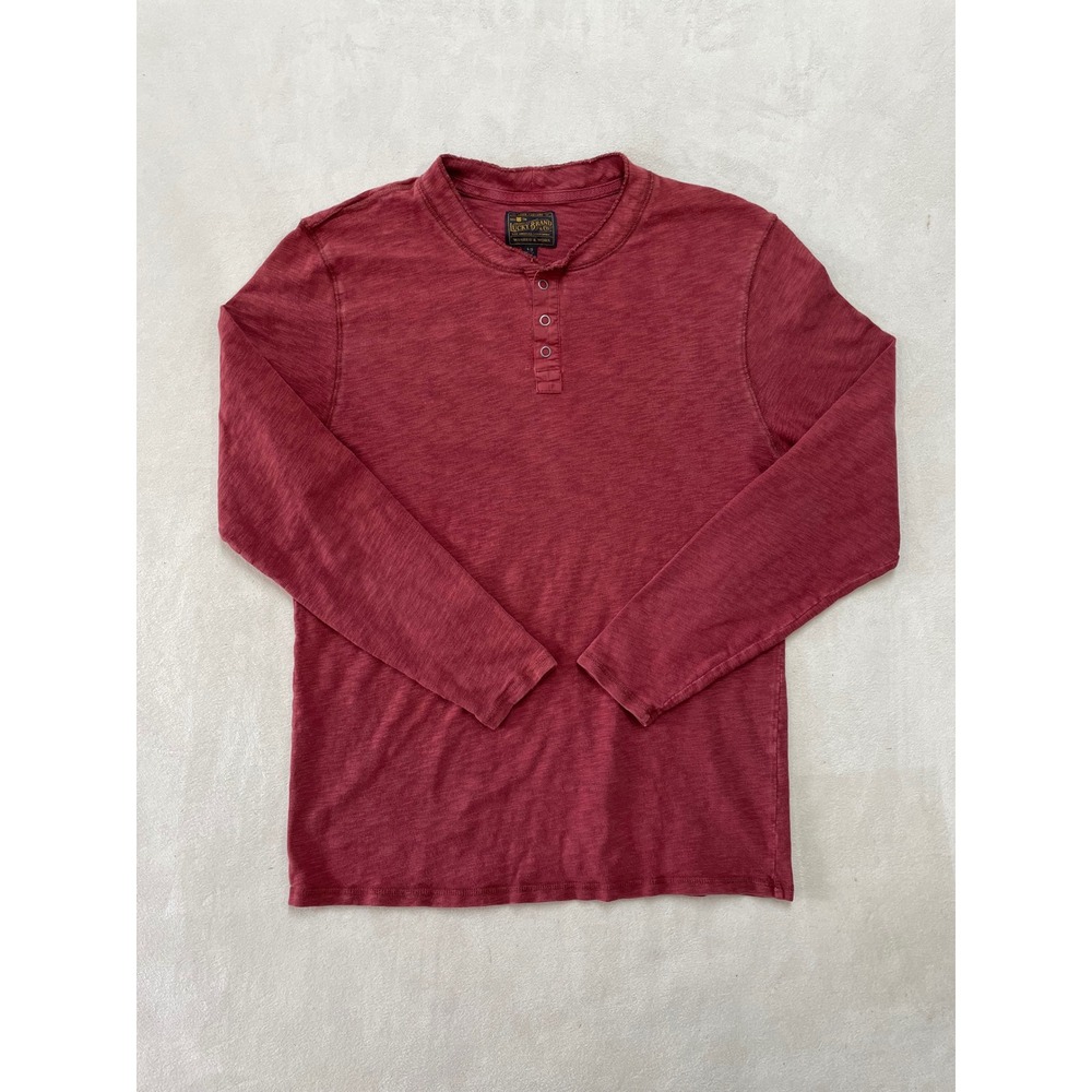 Lucky Brand Mens Washed & Worn Long Sleeve Henley Shirt Coral Red Large